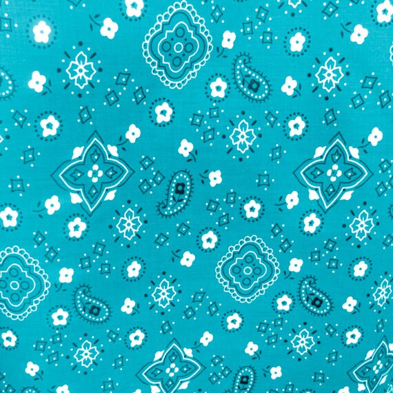 Turquoise Bandana Poly Cotton Fabric 60 Wide Sold By