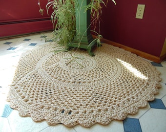 Lacey Throw Rug, Handmade Crochet Rug, Yarn Rug, Cream Handmade Rug, Bedroom Rug, Handmade Throw Rug, House Rug