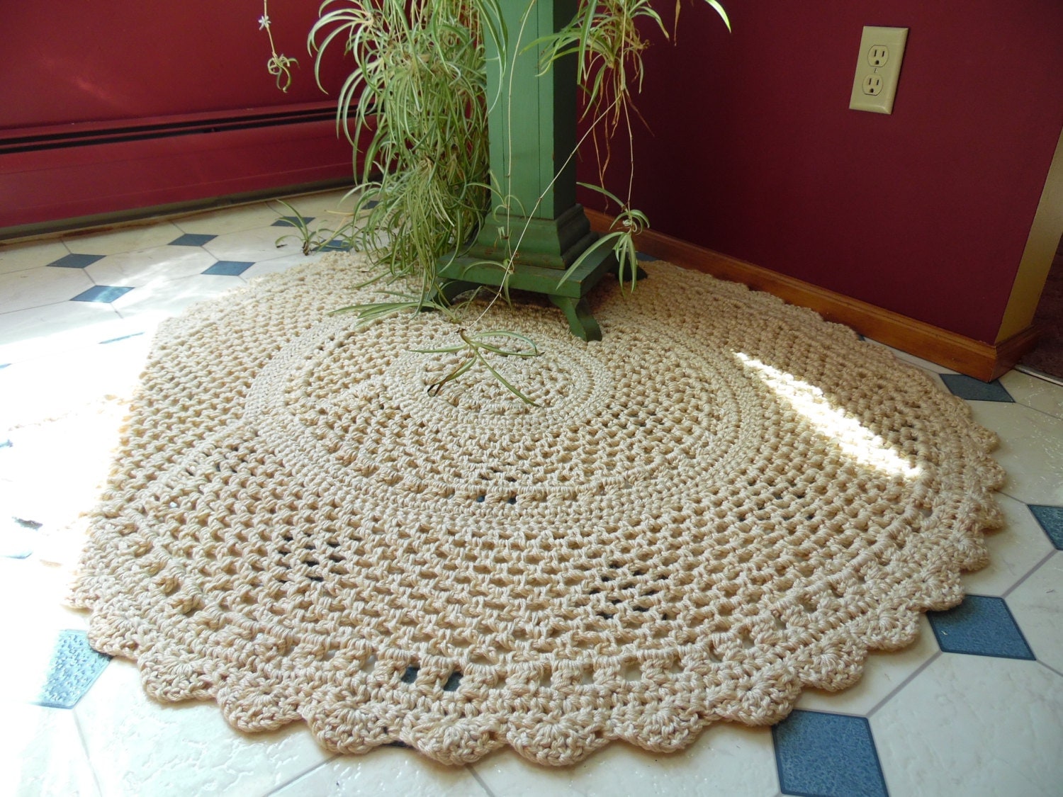 Lacey Throw Rug Handmade Crochet Rug Yarn Rug Cream