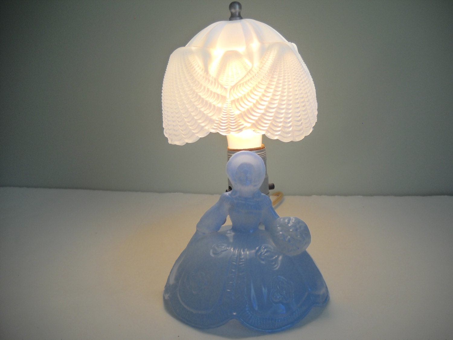 Victorian Lady Lamp Blue Depression Glass Southern Belle