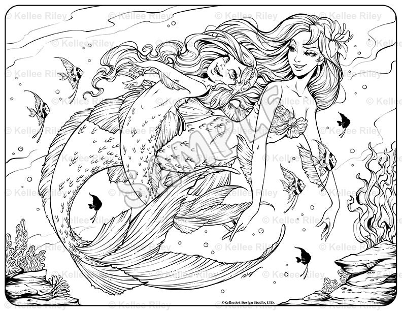 Underwater Playtime Adult  Coloring  Page 