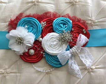 Dr Seuss Inspired- Thing 1 and Thing 2 Maternity Sash- Turquoise and Red