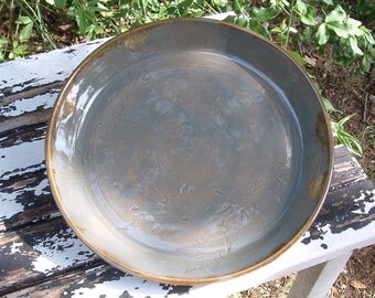 Handmade stoneware botanical leaf platter