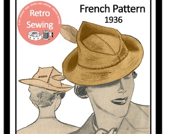 1930s Vintage French Sewing Pattern - ladies Hat - PDF Sewing Pattern - Instant Download
