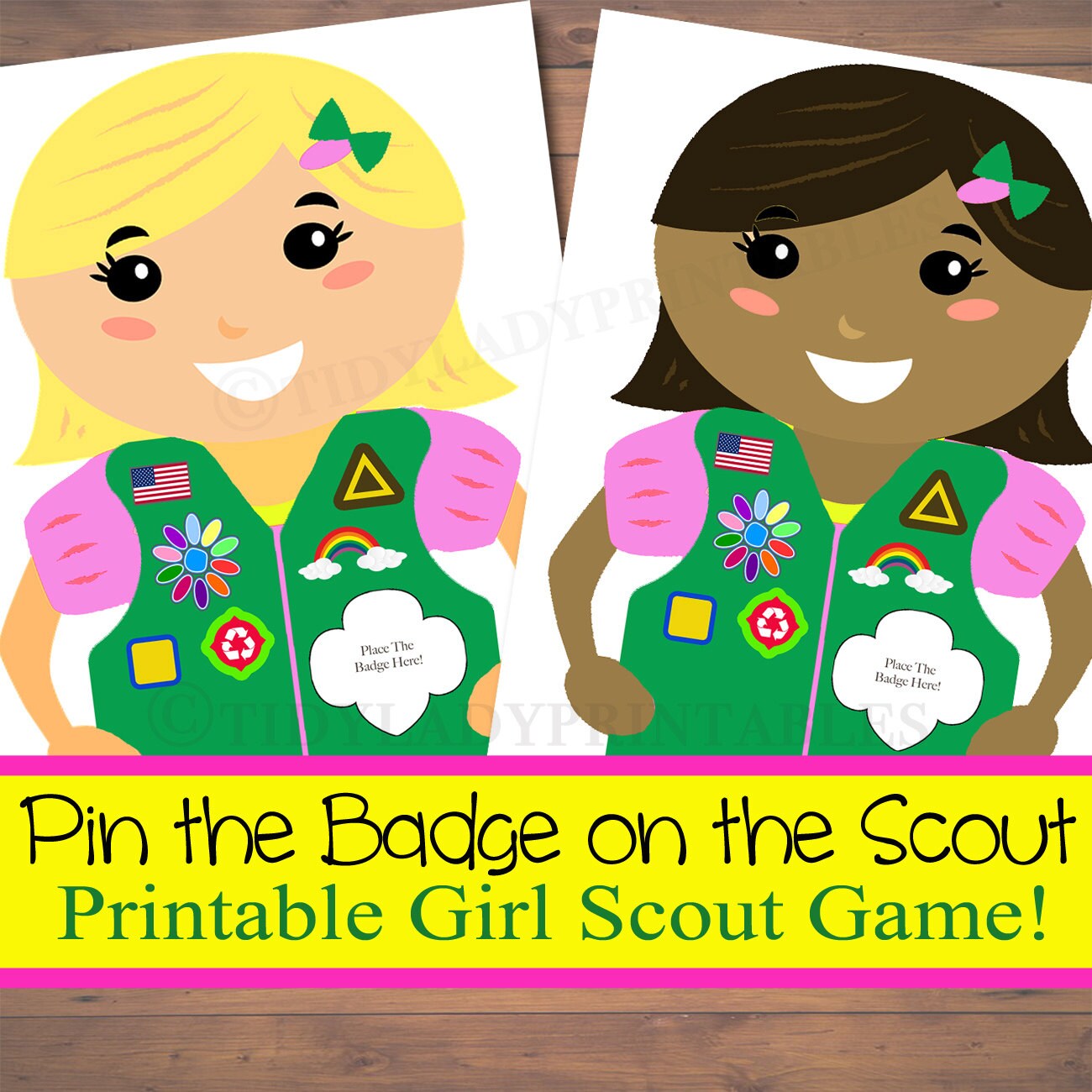 Printable Girl Scout Game Pin the Badge on the Scout Girl