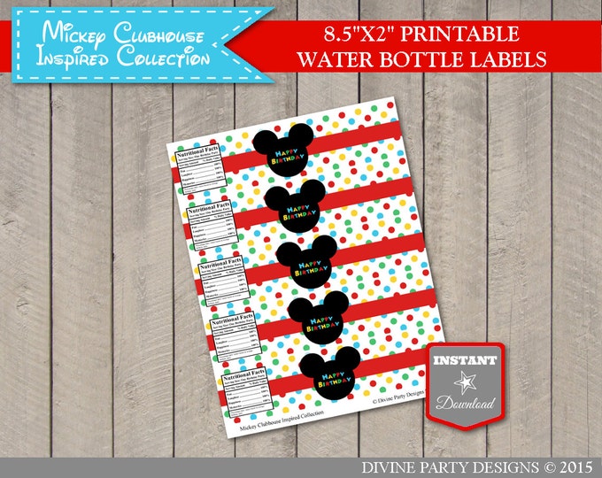 SALE INSTANT DOWNLOAD Mouse Clubhouse Printable Party Water Bottle Labels / Wrappers / Clubhouse Collection / Item #1649