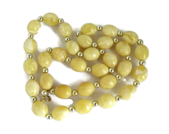 Vintage Yellow and Silver Bead Long Necklace