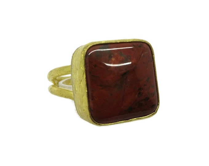 Red Turquoise Ring, Vintage Gold Plated Sterling Silver Red Gemstone Ring, Size 8