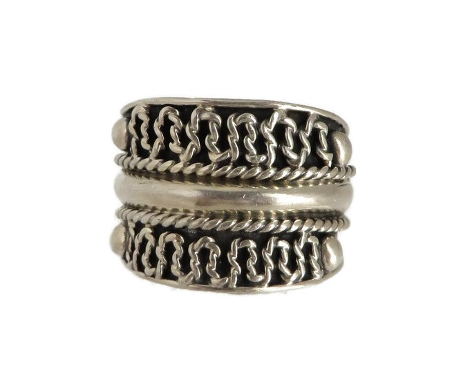 Vintage Mexican Silver Ring, Cigar Band Ring, Size 8