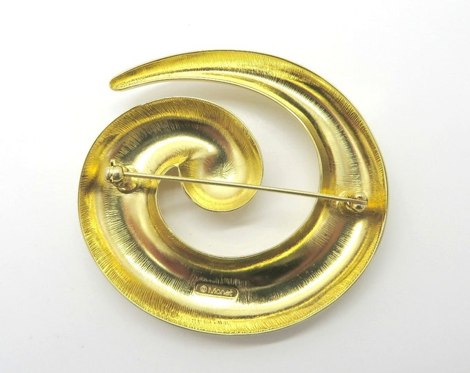 Vintage Monet Brooch, Shiny Swirl Brooch, Classic Monet Pin, Gold Tone Round Brooch, Gift For Her