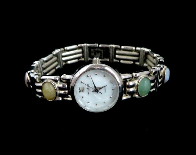 LA Express Vintage Ladies Watch, Gemstone Bracelet Silvertone Wristwatch