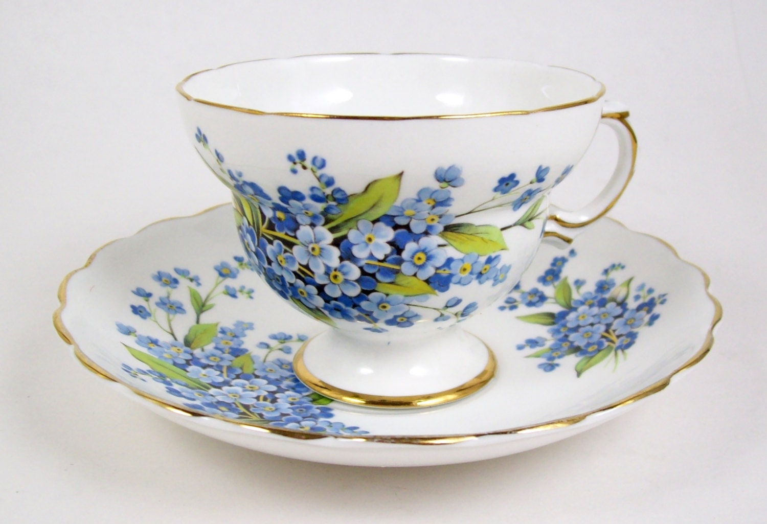 Vintage Footed Tea Cup Bone China Blue Flowers w/ Yellow