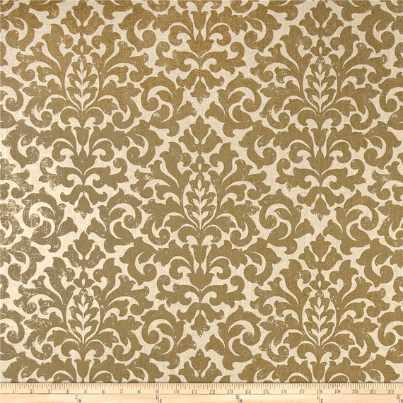 SALE Gold Damask Fabric Upholstery Fabric Metallic Drapery