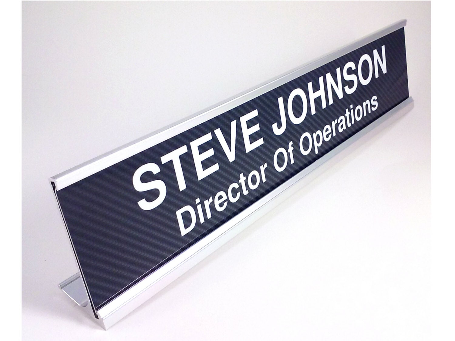 Personalized desk name plate with carbon fiber look insert