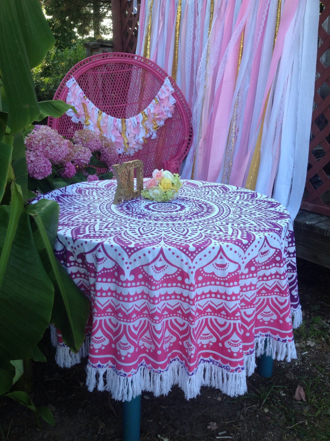 Boho Tablecloth Round ombre fringed Beach Towel by NeciHill