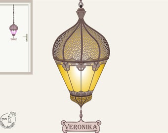 Wall Decal "Oriental lantern" color choice wallsticker girl morocco lamp Moroccan door sign wall lamp orient