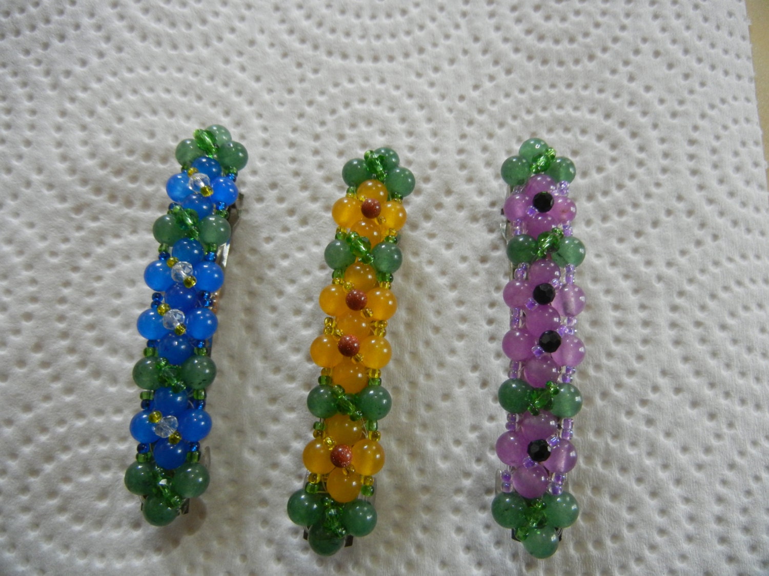 Exquisite Floral Beaded Barrettes made from SemiPrecious