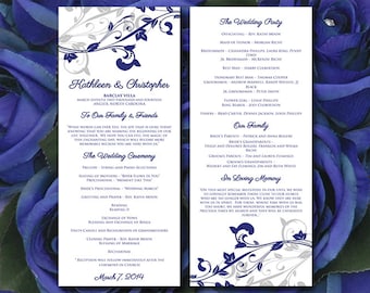 Printable Wedding Program Template - Silver Navy Wedding Program "Whimsical Vines" Ceremony Program Instant Download - DIY Wedding Template