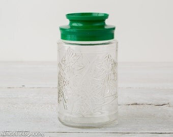 Vintage Tang Jar -- Clear Glass Jar -- Button Jar