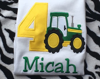 Personlized Boys Tractor Birthday Shirt