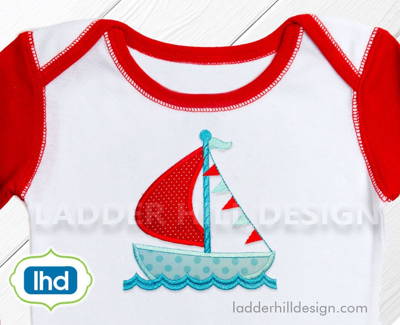 Sailboat Applique Embroidery -- Sailboat in water with 