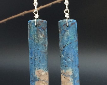 Azurite Earrings, Gemstone Slice Earrings, Gemstone Slab Earrings, Azurite Slice Earrings, Azurite Stone Earrings, Earrings under 50,