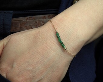 Gold emerald bracelet, Emerald bracelet, Gold fill emerald gemstone bracelet, Gemstone bracelet, May birthstone bracelet, Gifts