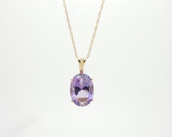 14K Yellow Gold 5.00ct Oval Amethyst Pendant Necklace-18"