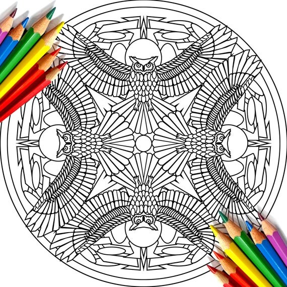 Great Horned Owl Coloring Page Instant Download Digital File