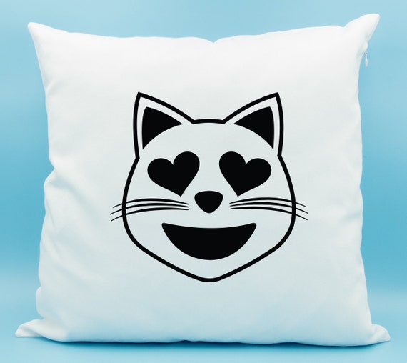 Heart Eyes Cat Emoji Pillow Smiling Cat Face with Heart