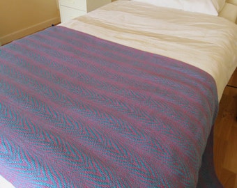 Custom Order, Hand Woven Bed Throw, Pink and Turquoise Cotton Blanket, Made to Order Throw, Bedroom Décor Throw, Custom Blanket