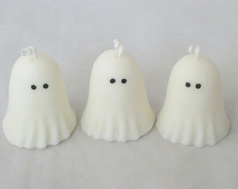 Ghost candles, set of 3, halloween candle, votive candle, scented soy candle, fall candle, halloween decor, pillar candle, handmade candle