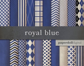 Royal Blue Digital Paper - Chevron Digital Paper - Distressed Digital Paper - Plaid Digital Paper - Instant Download - 20 Sheets