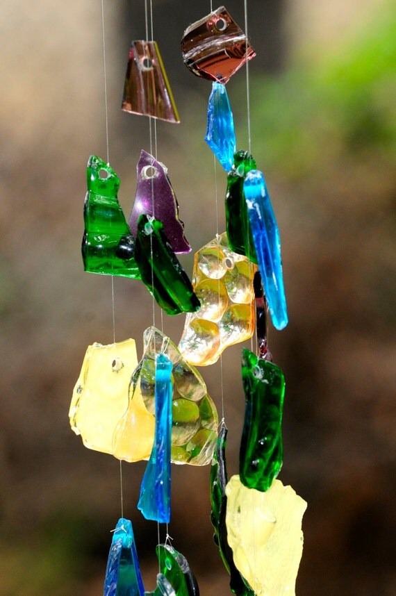 Glass wind chime hanging tumbled glass mobile hanging