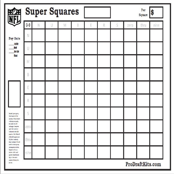 Super Bowl Squares Fantasy Football Weekly Party Game