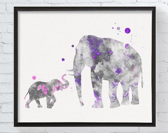 Mom and Baby Elephant Elephant Art Print by MiaoMiaoDesign on Etsy