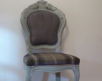 Vintage Louis tartan & grey chair,dressing table occasional, upcycled, shabby chic, handpainted, tartan chair.