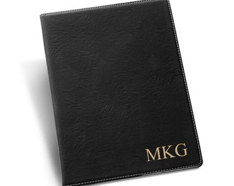 Personalized portfolio mocha microfiber monogrammed engraved custom desk business binder book padfolios legal pad holder cases black brown