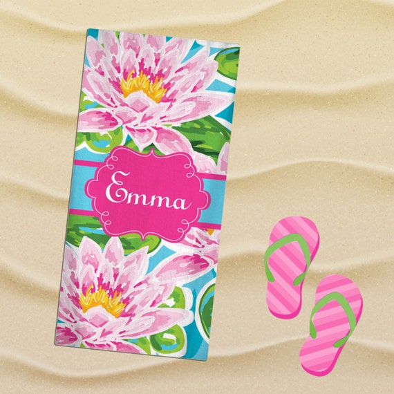 Personalized Flower Beach Towel Water Lily by TheDreamyDaisy