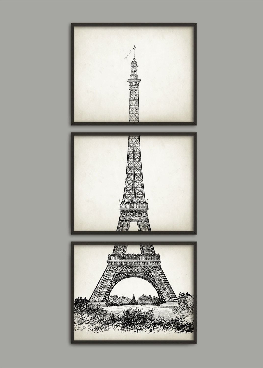 Eiffel Tower Paris Print Set Of 3 Vintage Paris Illustration