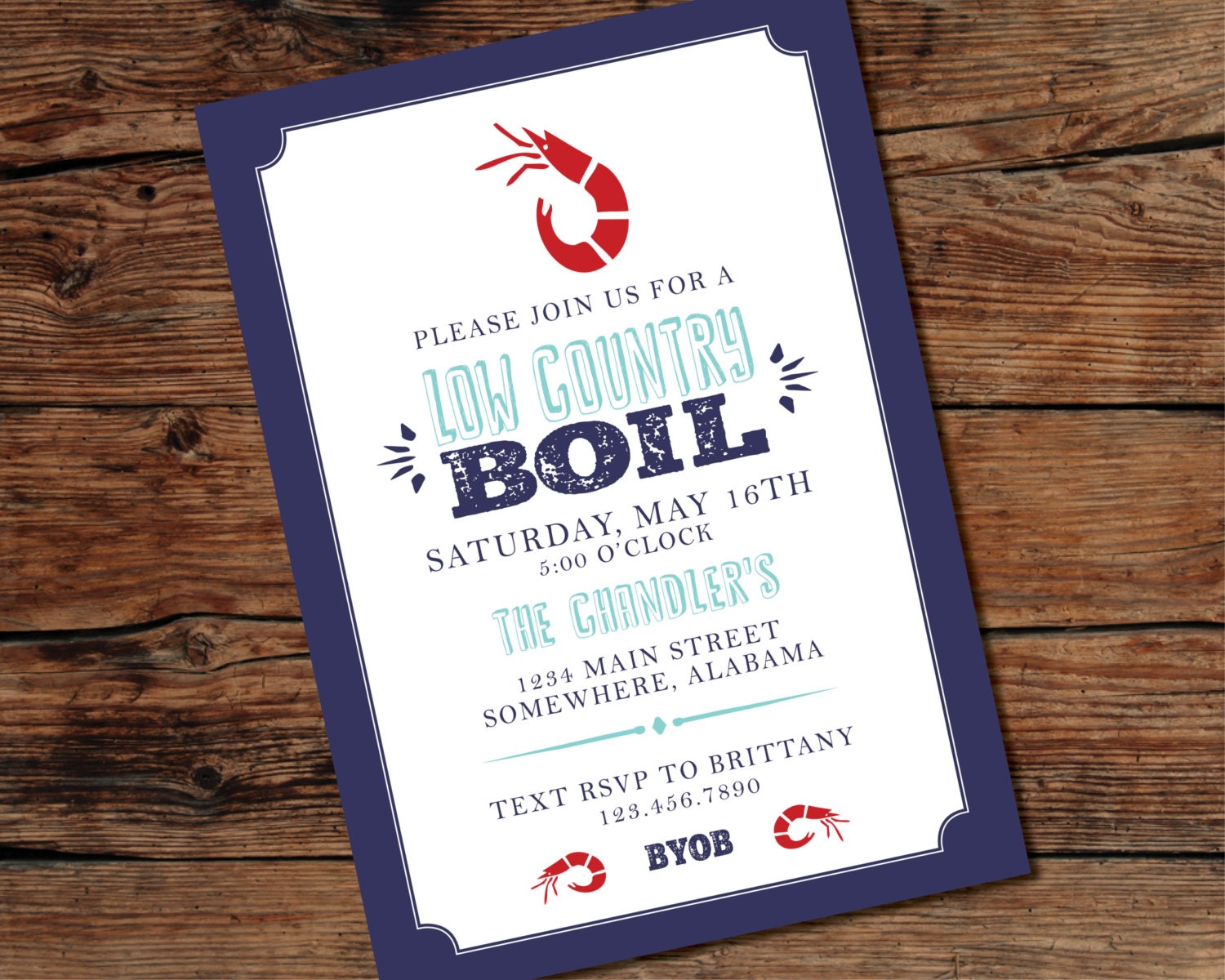 PRINTABLE Low Country Boil Invitation Crawfish Boil