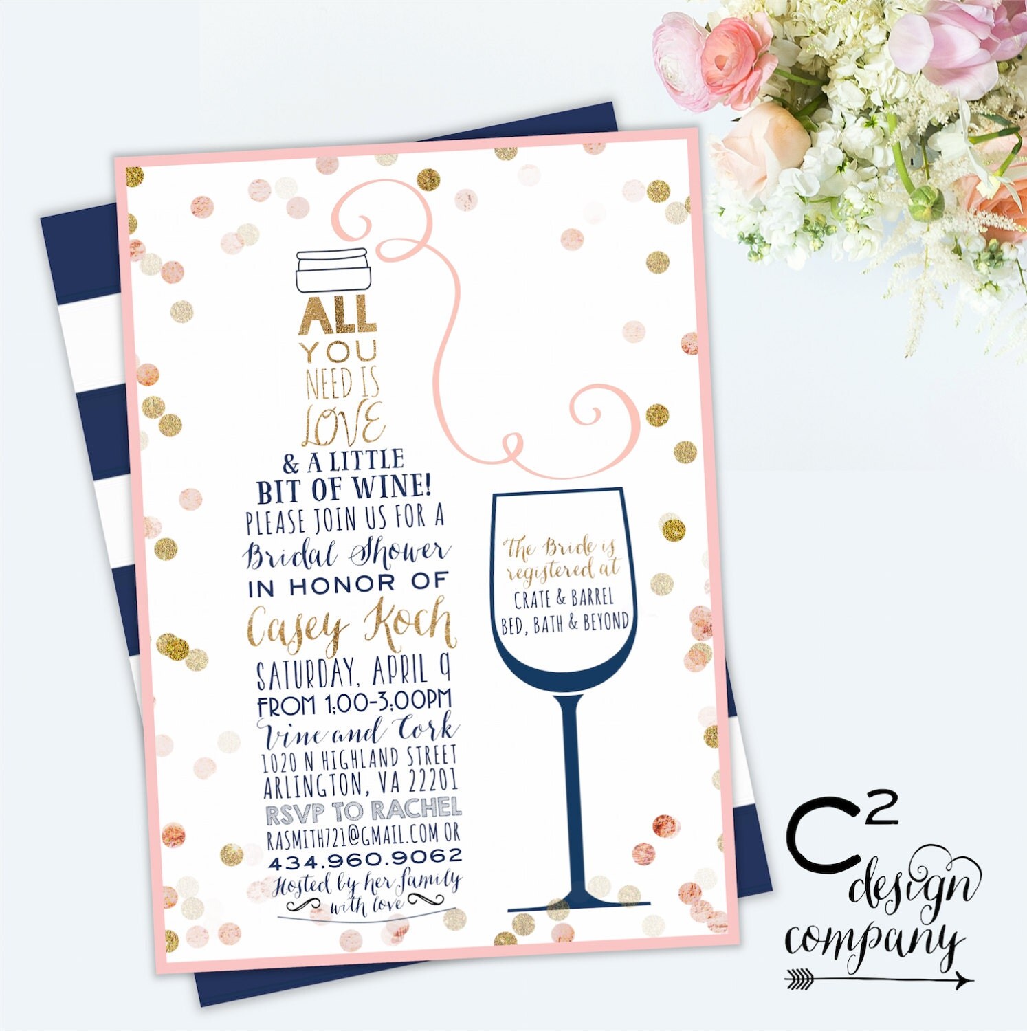 Love & A Little Bit Of Wine Bridal Shower Invitation