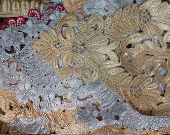 Rhinestone Neckline Applique/ Bridal Applique/ ~ Shiny Decorative Necklines
