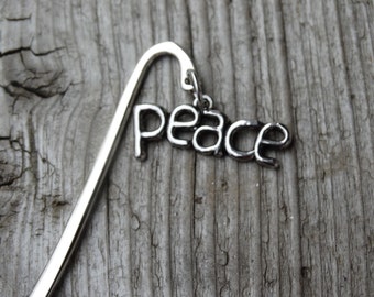 Bookmark, Silver Bookmark, Peace Charm, Book Accessories, Bookmarker, Peace on Earth, Peace Bookmark, Gift For An Avid Reader, 3.5"