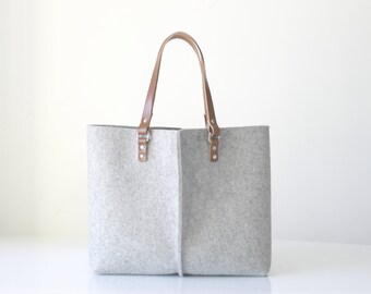 Leather Tote Felt tote bag Leather Bag Large tote Everyday