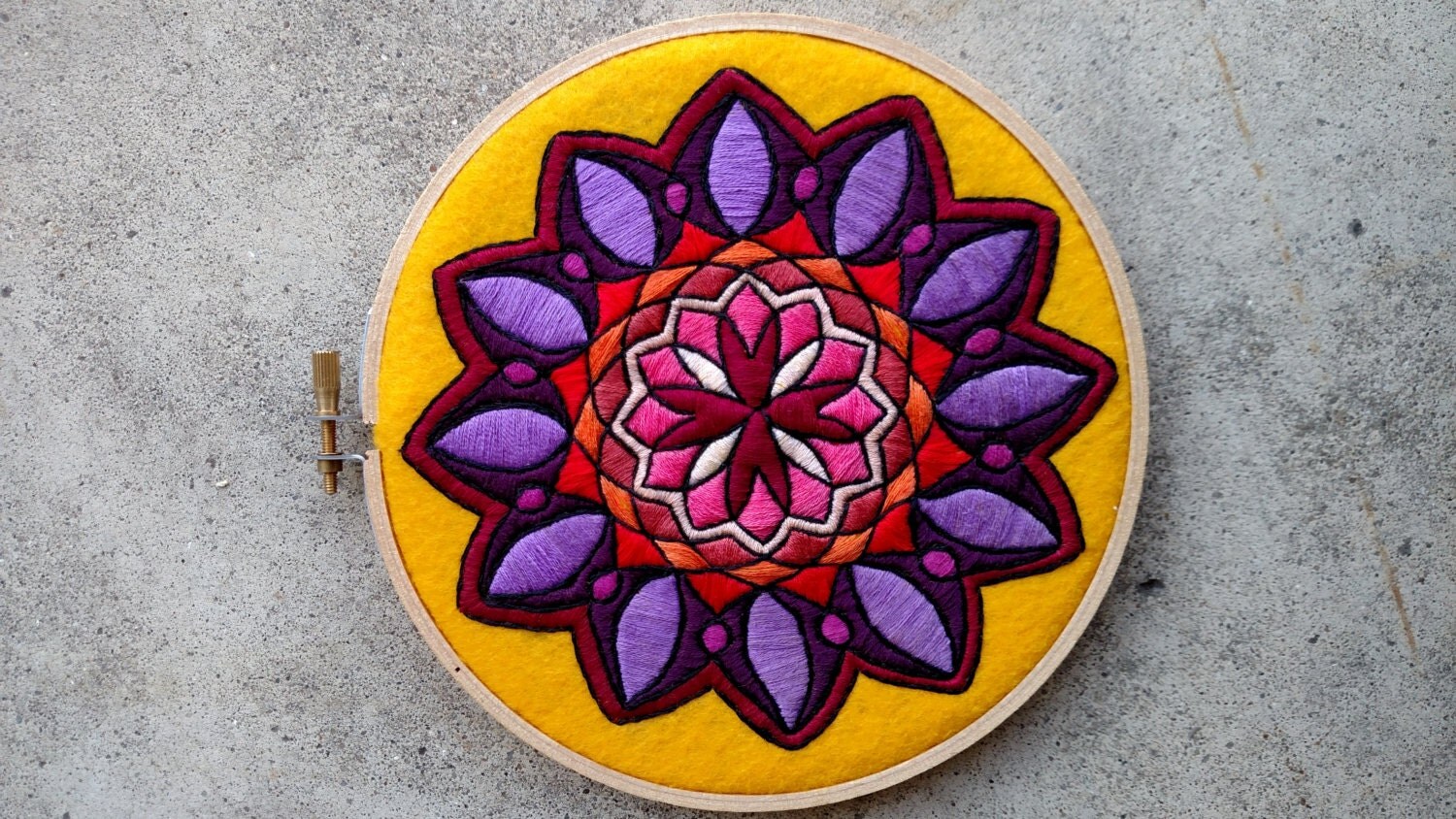 Embroidered Mandala Hoop Art. Modern Hand Embroidery. Wall