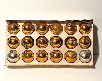 Vintage 1970s Coby Golden Glass Ornament Bulbs for Christmas Tree in Original Box