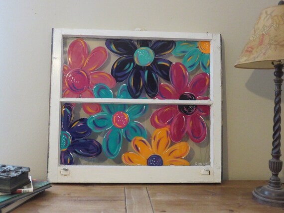 Hand Painted Window Flower PaintingSpring Flowers Daisies