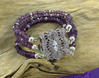 Amethyst Bracelet, Three Strand Amethyst Bracelet, Vintage Amethyst Bracelet, Purple Bracelet, Genuine Amethyst Bracelet, Handmade Jewelry