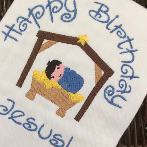 Items similar to Happy Birthday, Jesus! bib. Matching burp towel